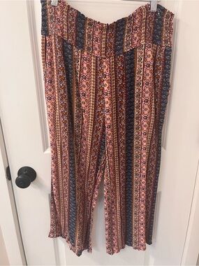 Three Dots Pink Multi Striped Boho Wide-Leg Pants
